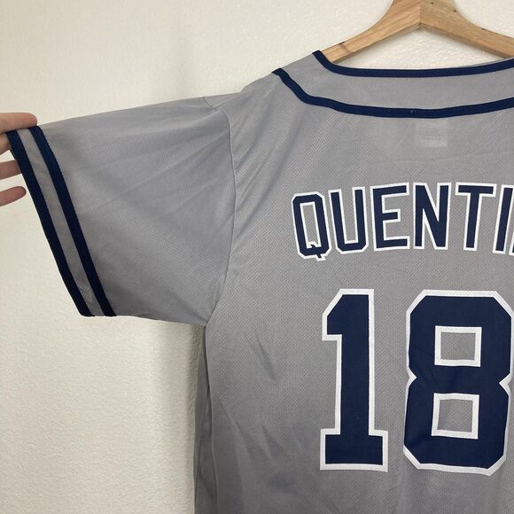 San Diego Padres Jersey Mens Large Gray Navy MLB Baseball Carlos Quentin 18 - Picture 12 of 14